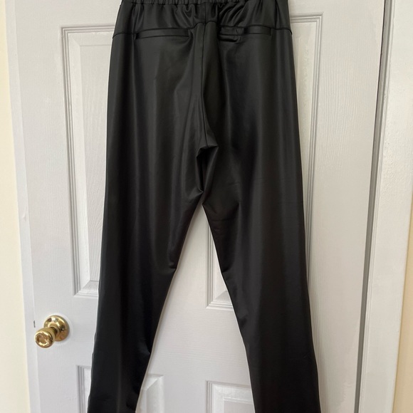 Casual Joggers black shiny stretch fabric high waisted drawstring size S - Picture 3 of 10